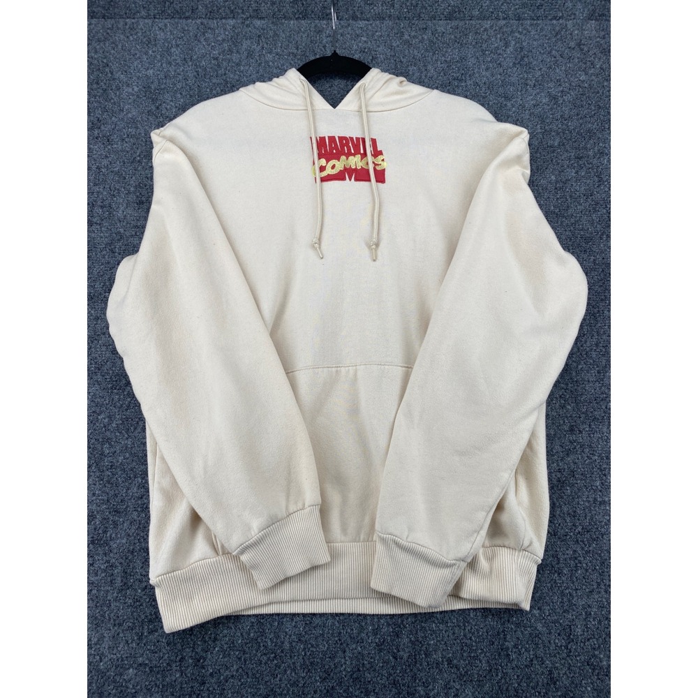 Marvel Comics Avengers Graphic Hoodie Mens Medium Cream Back Print Superhero